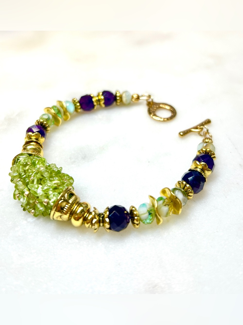 Peridot Chip Cluster & Czech Bead Bracelet